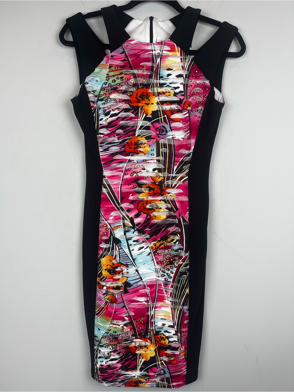Joseph Ribkoff Floral Abstract Panel Sheath Dress Pink Blue Black Size 4